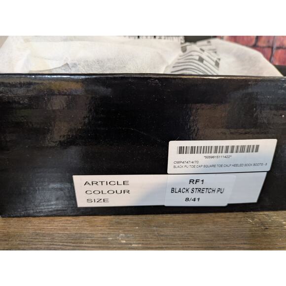 New Pretty Little Thing PU Toe Cap Square Toe Calf Heeled Sock Boots Size 8 - Picture 8 of 9